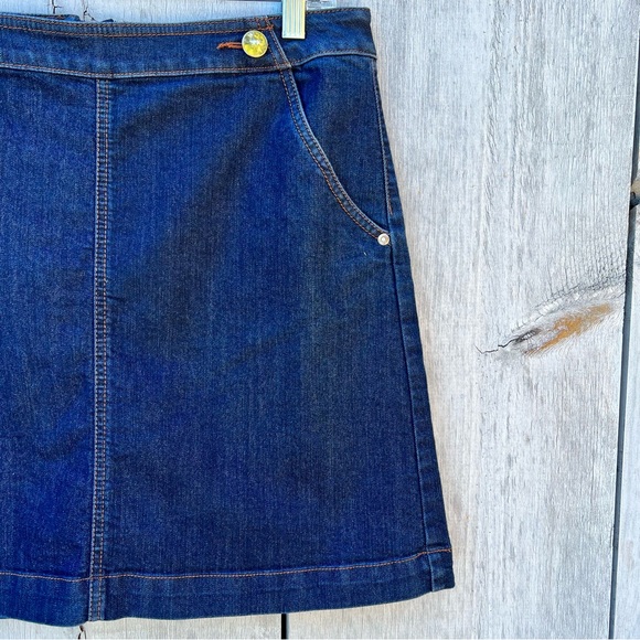 Ann Taylor LOFT basic navy cotton blend denim midi skirt pockets silver hardware - Picture 2 of 15